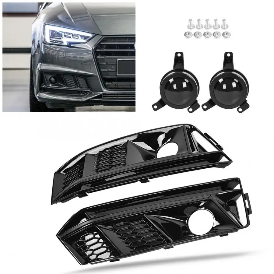 

Pair of For S4 Style Honeycomb Front Bumper Fog Light Grille w/ ACC for Audi A4 S-Line B9 2017-2019 Car Accessories Fast