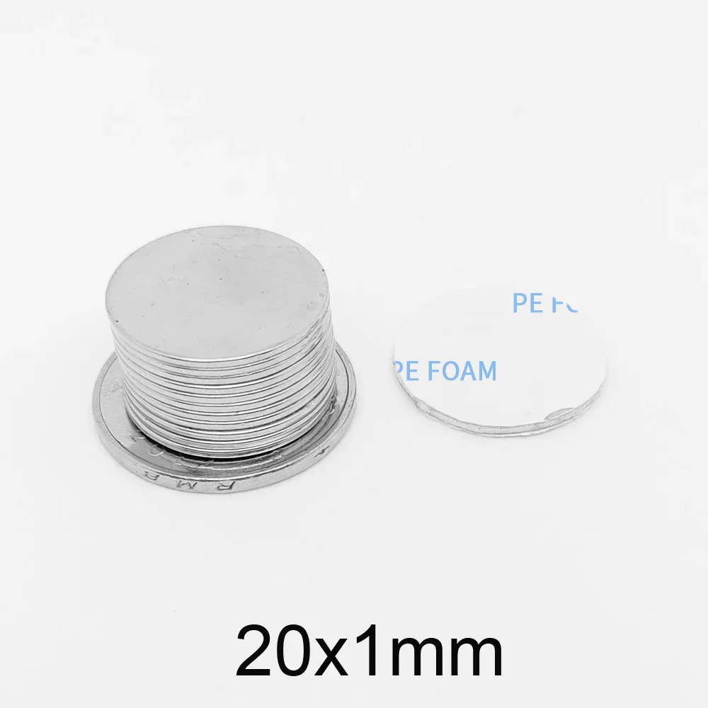 5/10/15/20/30/50/100PCS 20x1 Strong Round Search Magnet With 3M Tape 20*1 Disc Rare Earth Neodymium Magnets 20x1mm