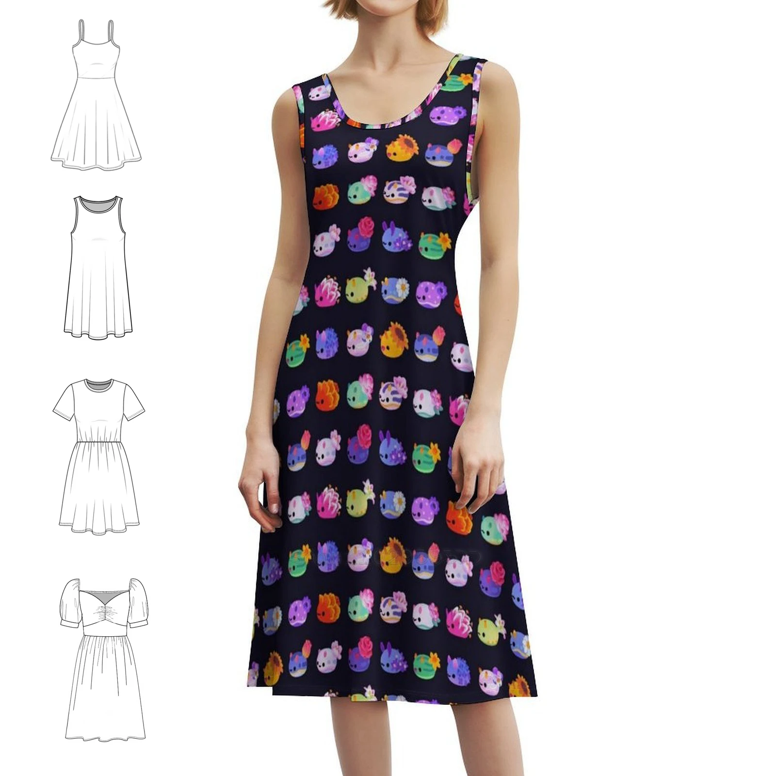 

Flower Sea Slug-Dark Preppy Style Mini Dress For Women A-Line Loose Fit Casual Day Dress Flower Sea Slug Nudibranch Animal