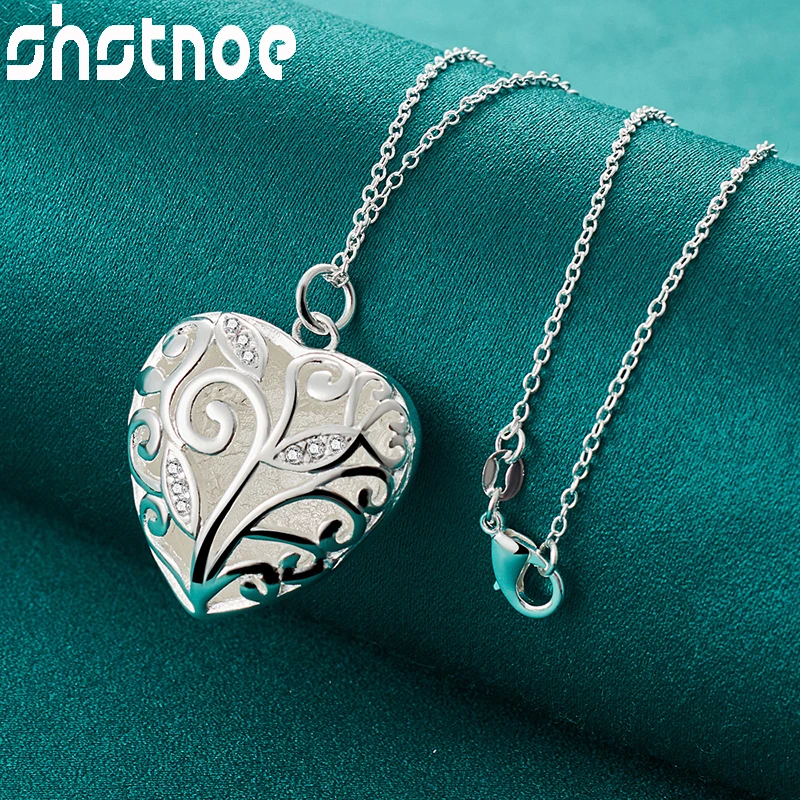 

925 Sterling Silver AAA Zircon Hollow Heart Carve Pendant Necklace For Women Party Birthday Original Jewelry 16-30 Inch Chain