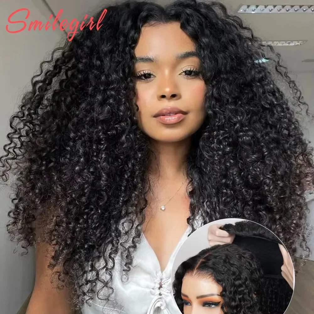 230% Density Half Wig Human Hair Kinky Curly Human Hair Wigs Flip Over 3 In 1 Half Wig Afro Curly Headband Wig Full Hair Machine Wigs