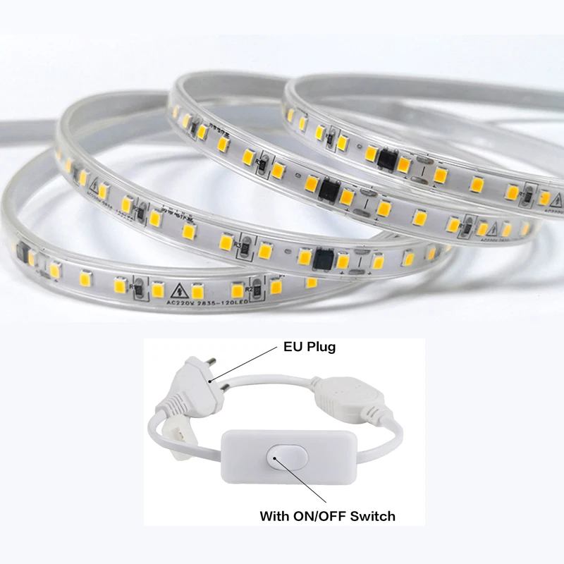 

Светодиодная лента 220 В, лампа с нерегулируемой яркостью, Светодиодная лента 2835 в, IP67, водонепроницаемая Диодная лента 1-25 м для кухни