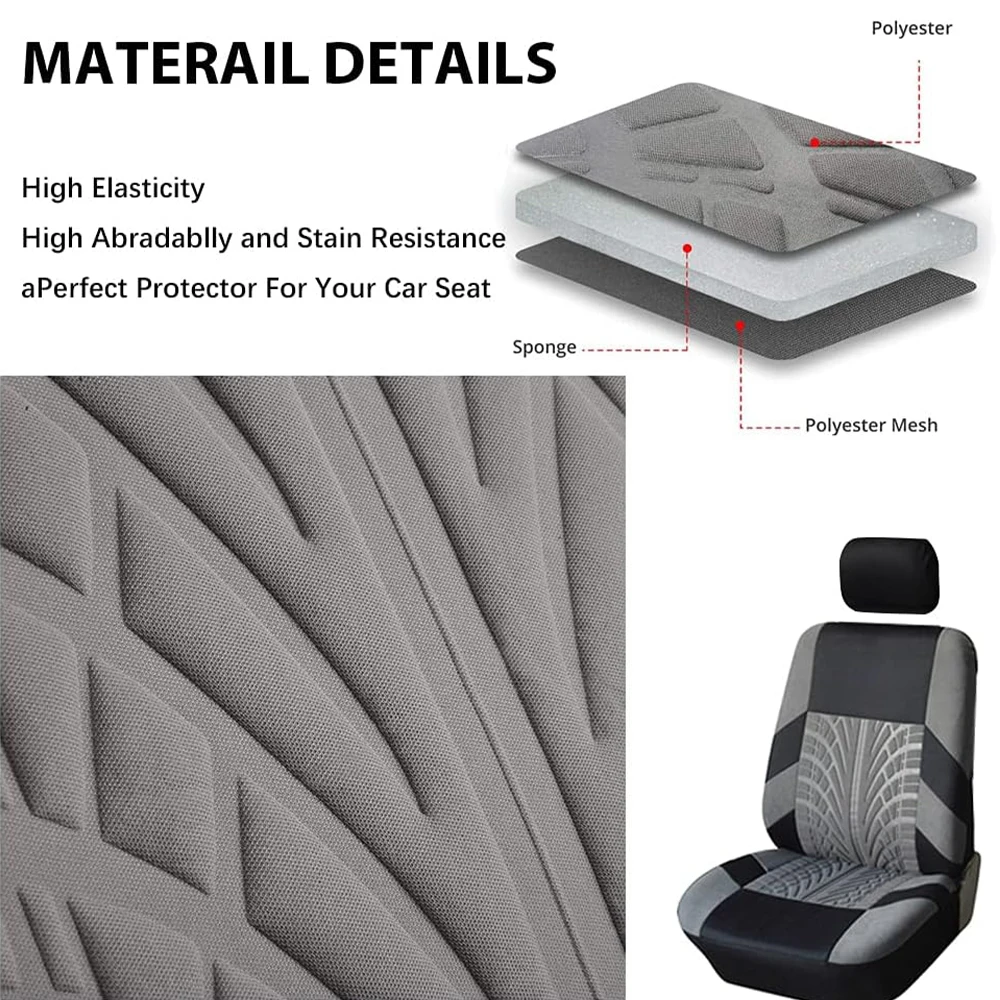 Embroidery Car Seat Covers Set Universal Fit Most Cars Covers with Tire Track Detail Styling Car Seat Protector For 5 Seats Cars