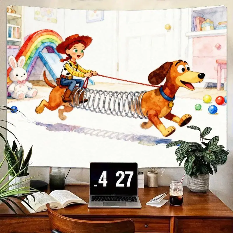 

1 шт., Disney Pixar Toy Story, Джесси, обтягивающая собака, игривый акварельный гобелен, настенное искусство, декор для детской комнаты, полиэстер, подарок