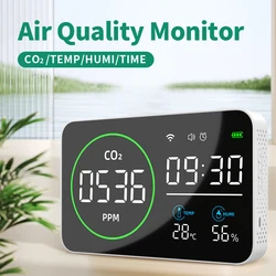 Smart WIFI 4 in 1 Air Quality Monitor Indoor IR CO2 Sensor Carbon Dioxide Detector Alarm Clock Temperature Humidity Tester