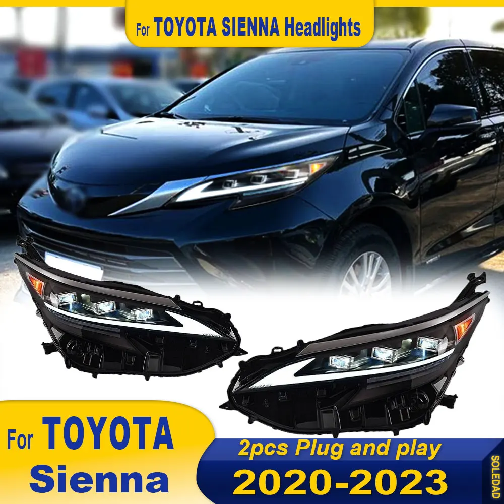 Car Lights For Toyota Sienna 2020 2021 2022 2023 LED Headlight Newest Design DRL Projector Lens Signal Lamp Tool Accessories 2pc