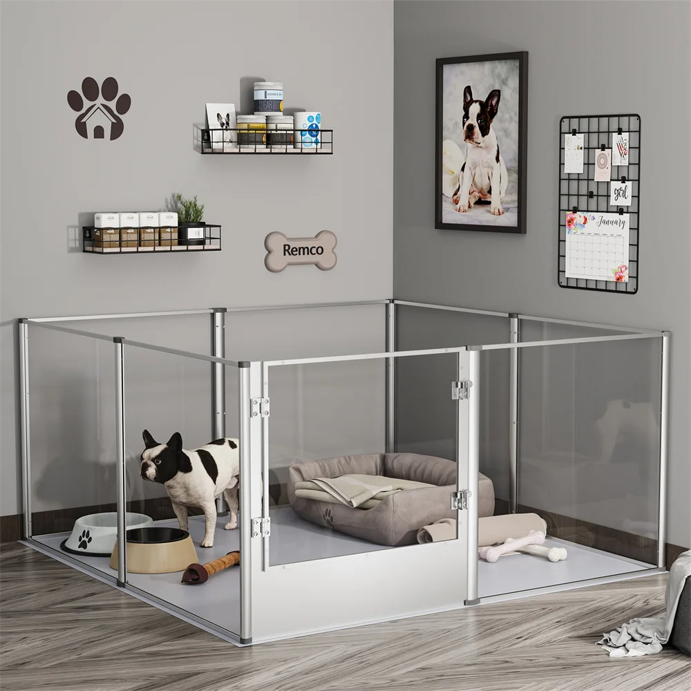 Parc pour chien extra large avec clôture en acrylique, boîte de mise bas pour animaux de compagnie avec coussin de fertilité étanche, clôture pour lapin et furets