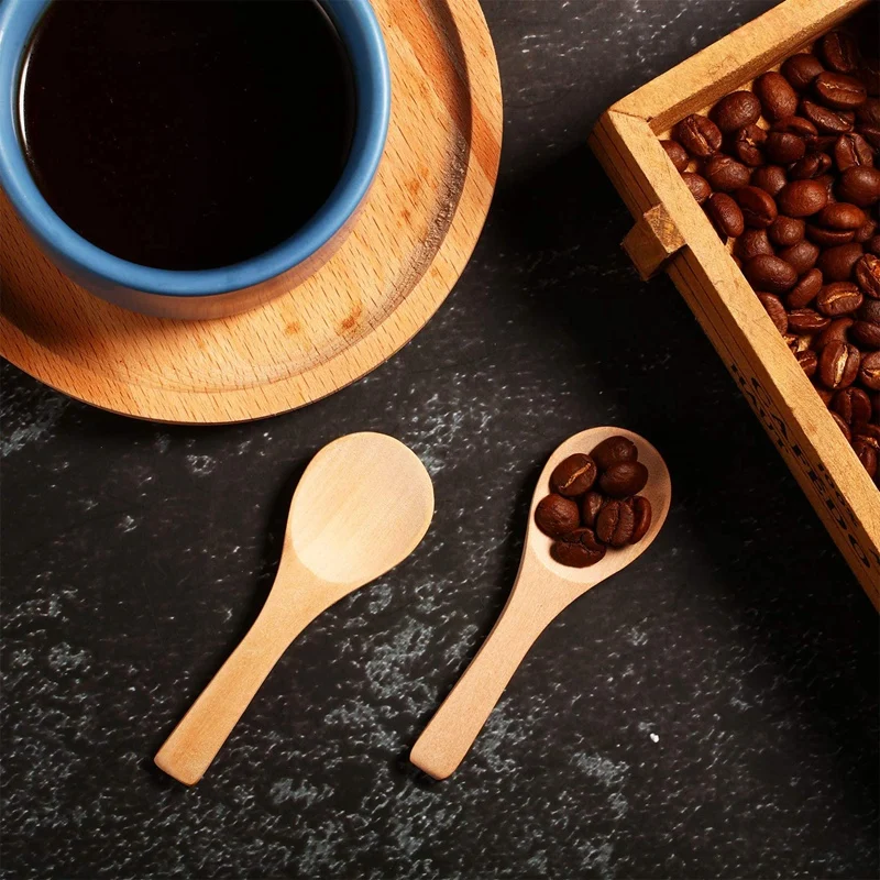 Small Wooden Spoons Mini Tasting Spoons Condiments Salt Spoons For Kitchen Cooking Seasoning Oil Coffee Tea Sugar 60Pcs