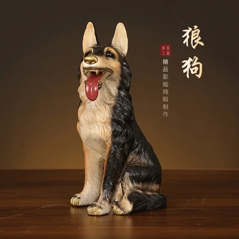 Copper pet German shepherd dog Statue animal Chinese Zodiac dog Statue Office Home Decor Gift for Desk Ornament