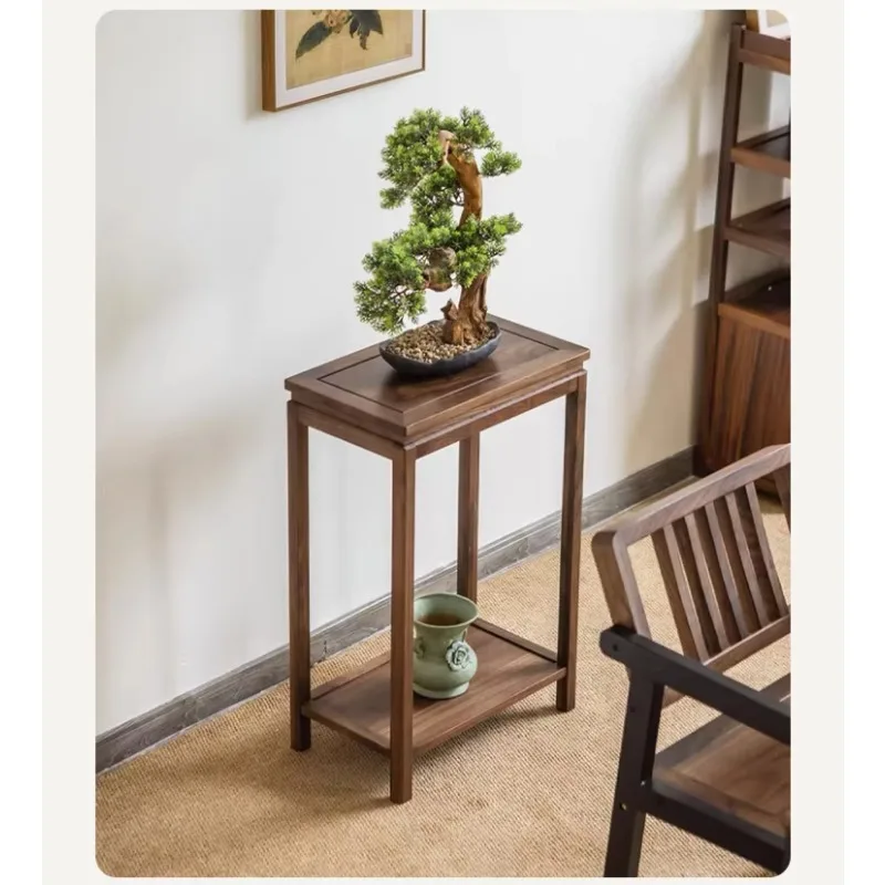 2 Layer Modern Rectangle Plant Rack Solid Black Walnut Natural Texture Durable Multi Scene Use