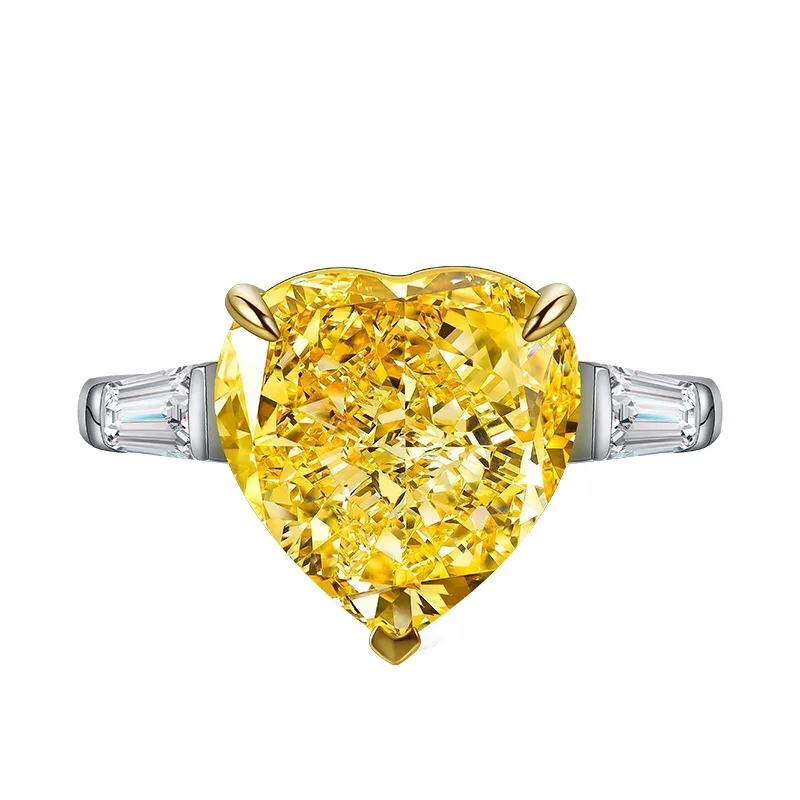 Ruif 925 Silver 5ct Yellow Diamond Wedding Rings for Women Heart Ice Cut Zirconia New Fashion Jewelry