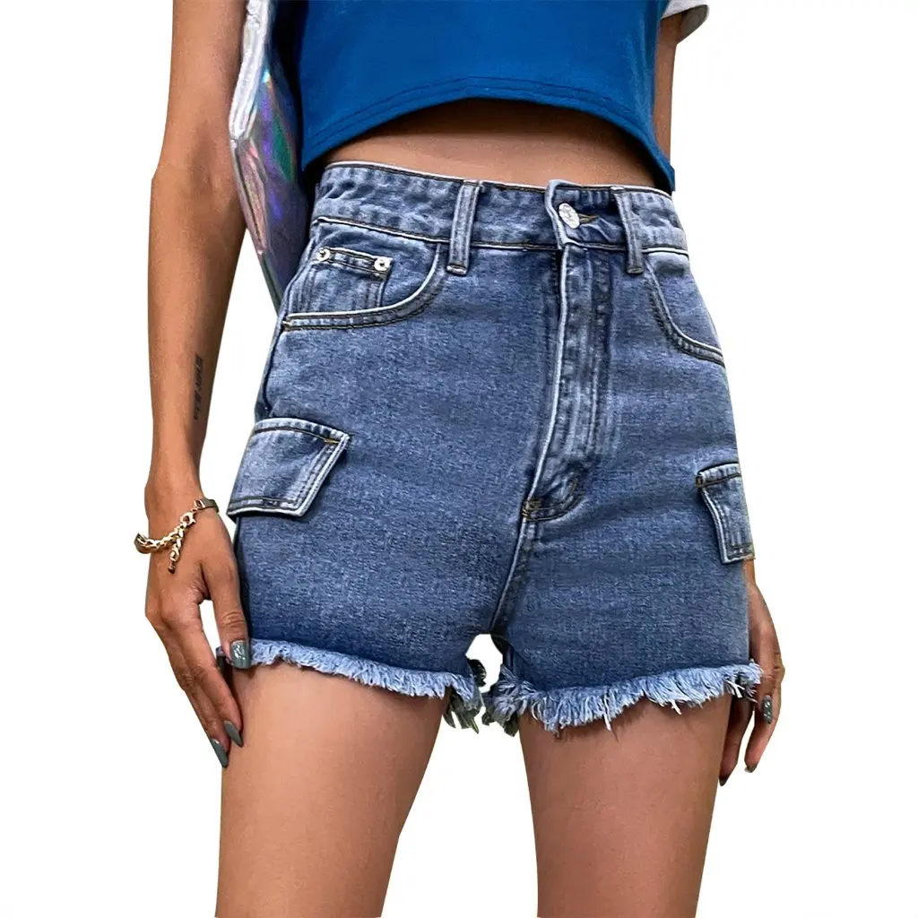 Straight Women's High Waist Denim Shorts Dark Washed Jeans Pants for Straight Women