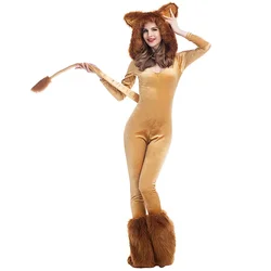 Women Deluxe Lion King Costume Lady Animal Party Carnival Halloween Cosplay Costumes Fancy Movie Role Jumpsuits