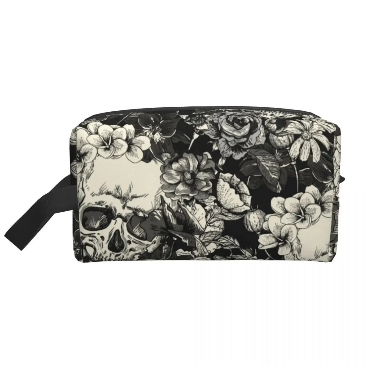 Kawaii Skulls And Roses Travel Toiletry Bag for Women Gothic Moth Cosmetic Makeup Bag Beauty Storage Dopp Kit