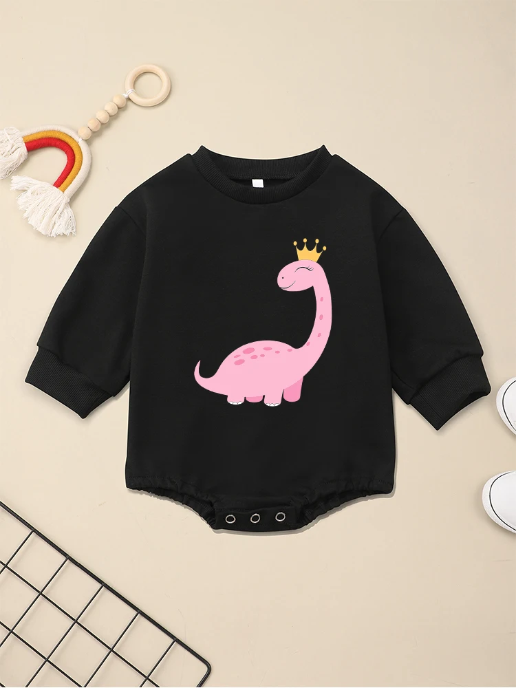 

High Quality Toddler Sweatshirt Pink Dinosaur Pattern Cute Baby Girl Clothes Onesie Comfy Home Casual Newborn Bodysuit Dropship