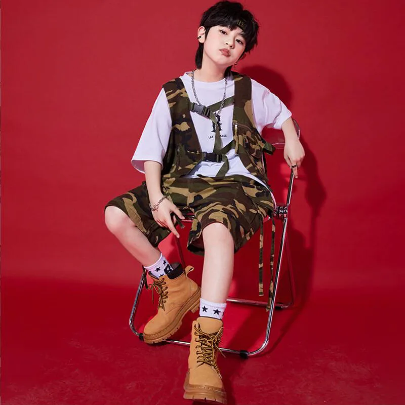 Boys Hip Hop Solid Vest Tshirt Cagro Shorts Girls Camo Streetwear Outfits Children Street Dance Costumes Kids Jazz Clothes Sets