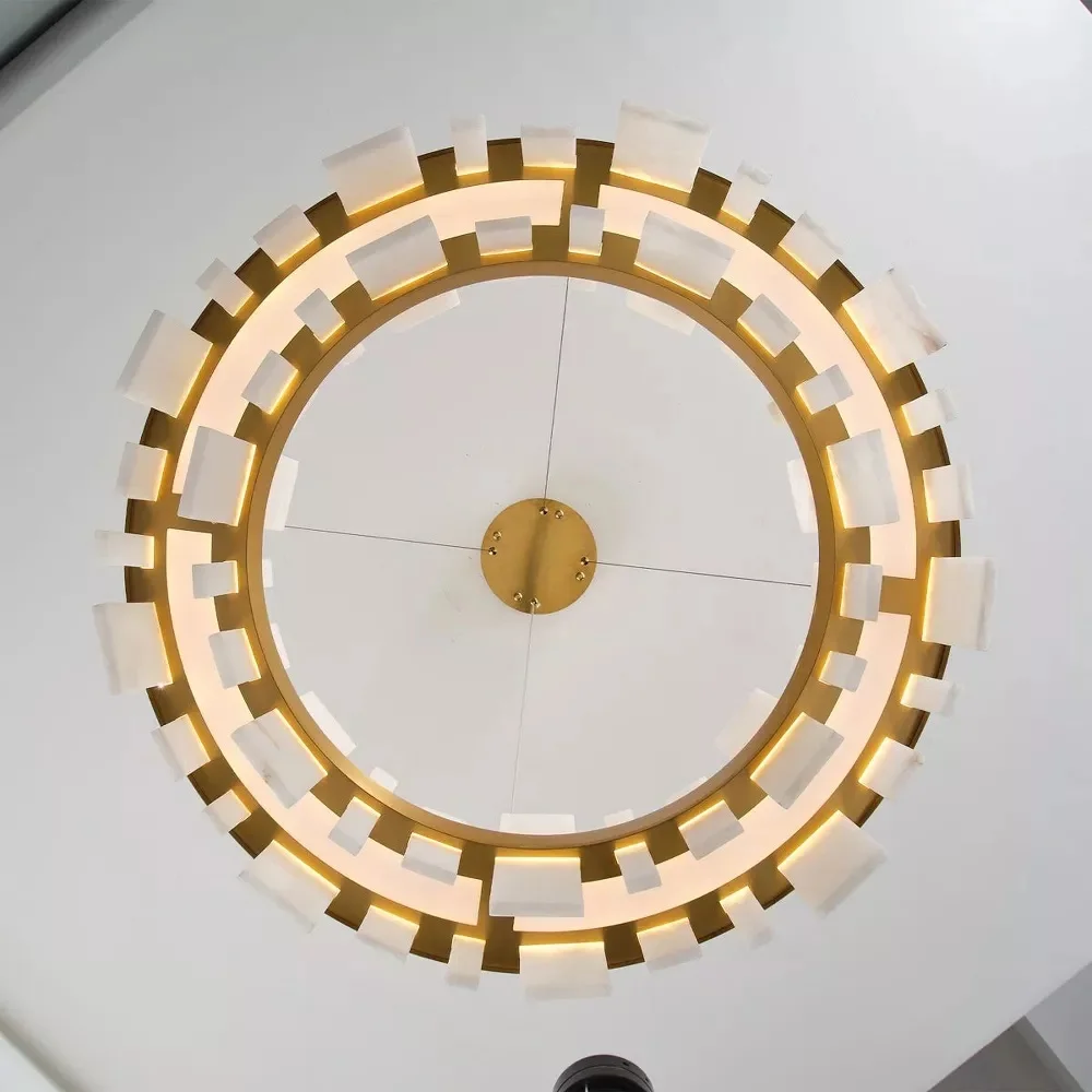 

Round Alabaster Pendant Light Black Gold Decor Chandelier For Living Dining Room Bedroom Kitchen Bar Hallway Marble Hanging Lamp