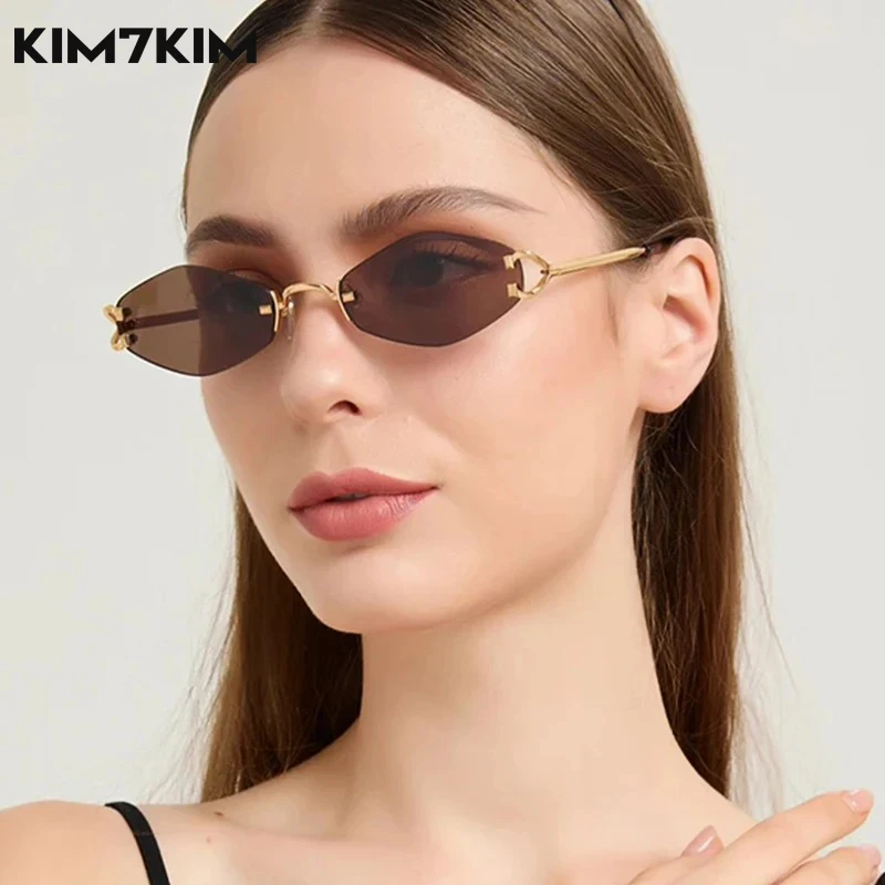 Gafas de sol pequeñas sin montura para mujer, marcas 2024 lujo, diseño Punk clásico, gafas de sol de Metal para mujer, gafas para hombre UV400