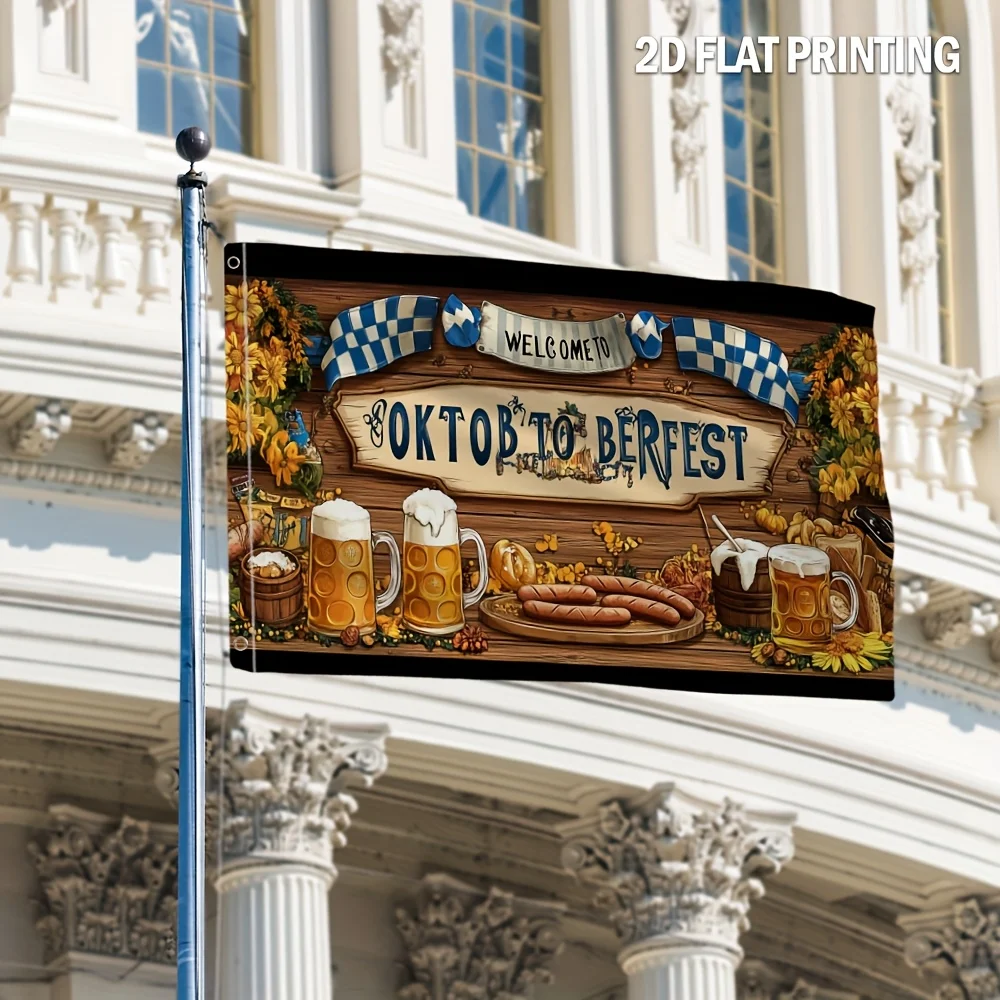 1pc Multiple Sizes 2D Flat Bavarian Flags Beer Mug and Pretzel Flags Polyester Fabric Happy Oktoberfest Modern Flag