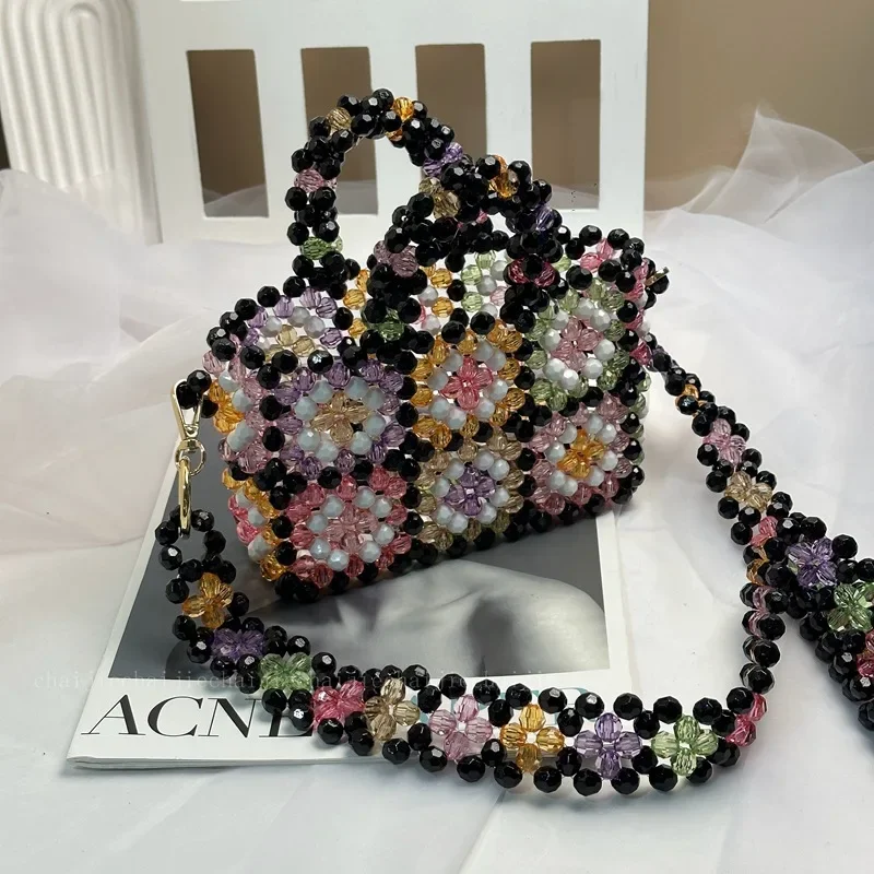 Colorful Beaded Flower Handbags For Women Fashion Hollow Hand-beaded Small Handbag Tote Bags Ladies Daily Shopping Shoulder Bag