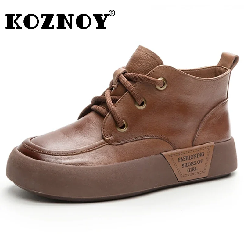 Koznoy 3.5cm bydlęca prawdziwa skóra Punk botki dla kobiet jesienne buty wygodne buty na platformie gruba podeszwa buty motocyklowe