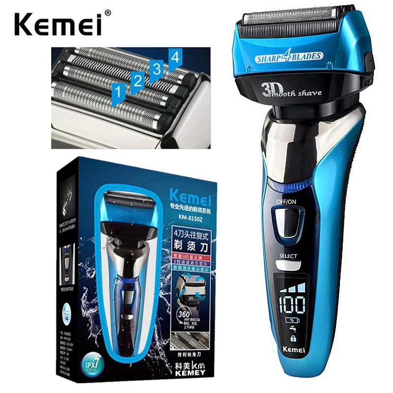 

Kemei KM-8150 wet dry 3 speed rechargeable electric shaver for men beard electric razor facial shaving machine 4-blade system