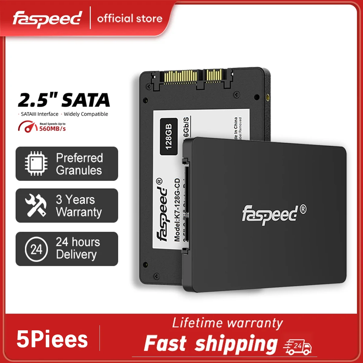 

Ssd-диск Faspeed Sata3 120/128/240/256/480/512/2,5/2,5/500 Гб, 5 шт.