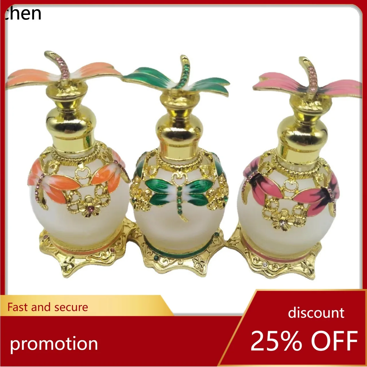 CZ Vintage Painted Perfume Decant Bottle Empty Bottle Enamel Essential Oil Glass Metal Peacock Butterfly Perfume Bottle