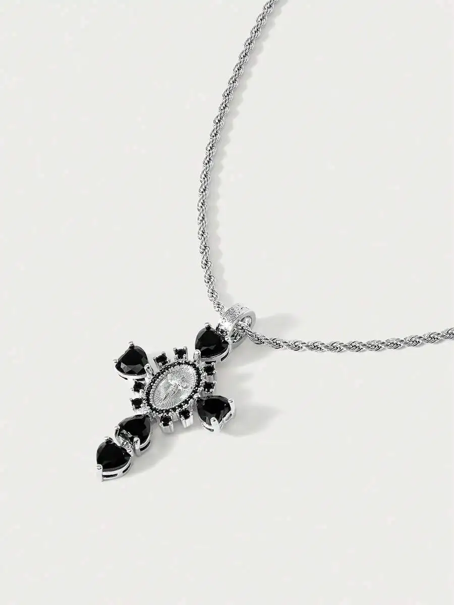 

Позолоченное многослойное ожерелье с подвесками в виде солнечных лучей и креста, украшенное стразами