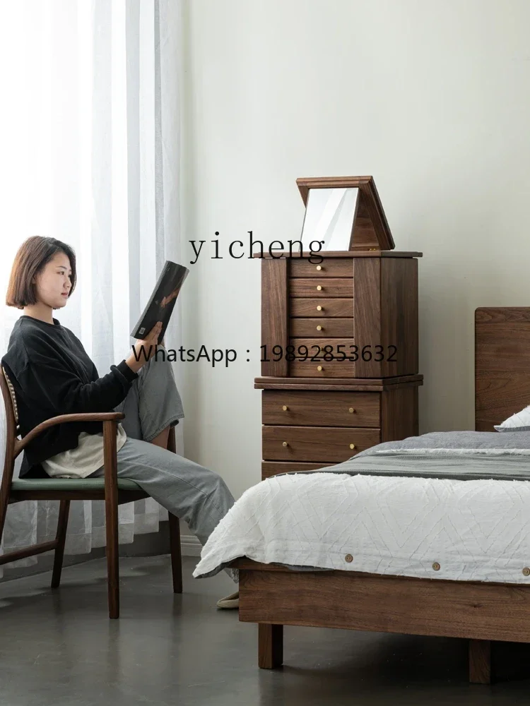LYY  Multi-Function Chest of Drawers Jewelry Box Black Walnut Wooden Dressing Table Cabinet Bedroom Bedside Cabinet