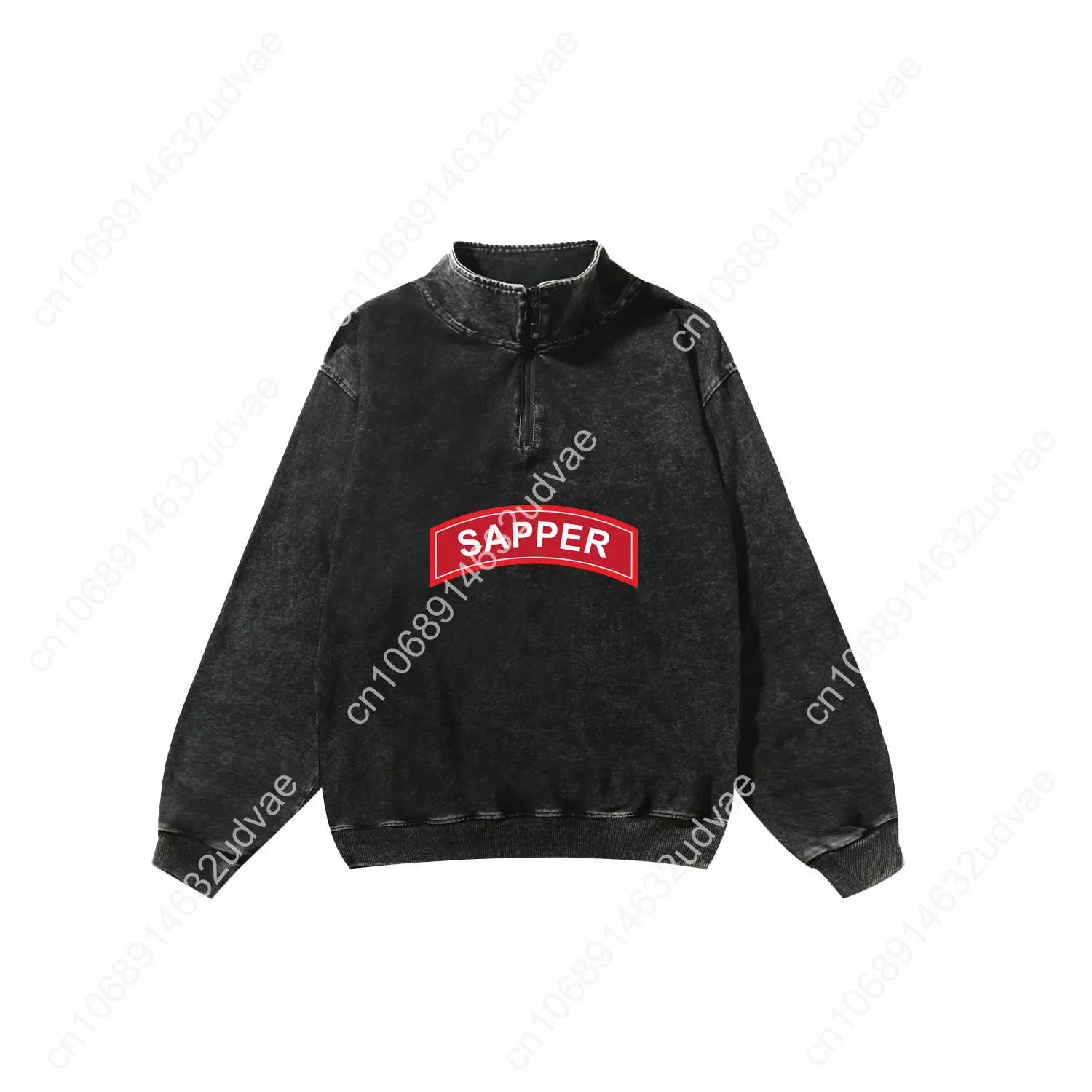 เสื้อสเวตเชิ้ต Sapper Retro สำหรับผู้ชาย ผู้หญิง วัยรุ่น สไตล์วินเทจ แบบสวมหัว มีซิปครึ่งตัว เสื้อสเวตเชิ้ตแบบมีรูปภาพสั่งทำพิเศษ เสื้อยืดแขนยาว