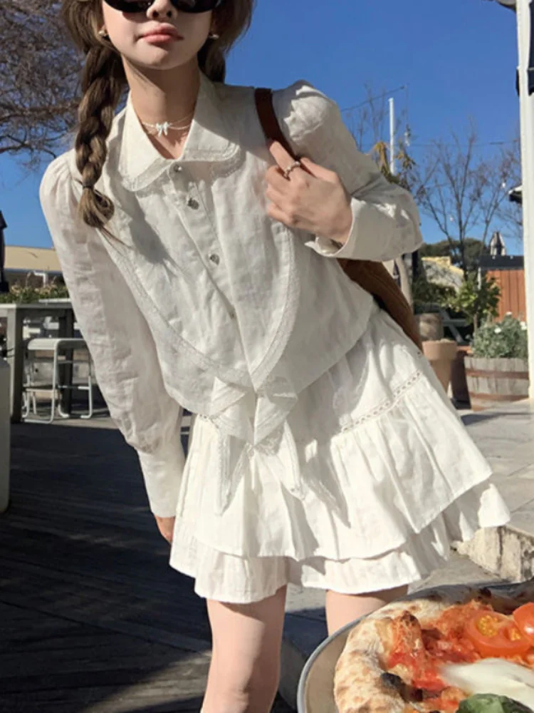

Autumn Sweet Elegant Two Piece Set Women Korean Fashion Party Skirt Set Female Ruffle Flounce Designer Casual Skirt Suit 2023