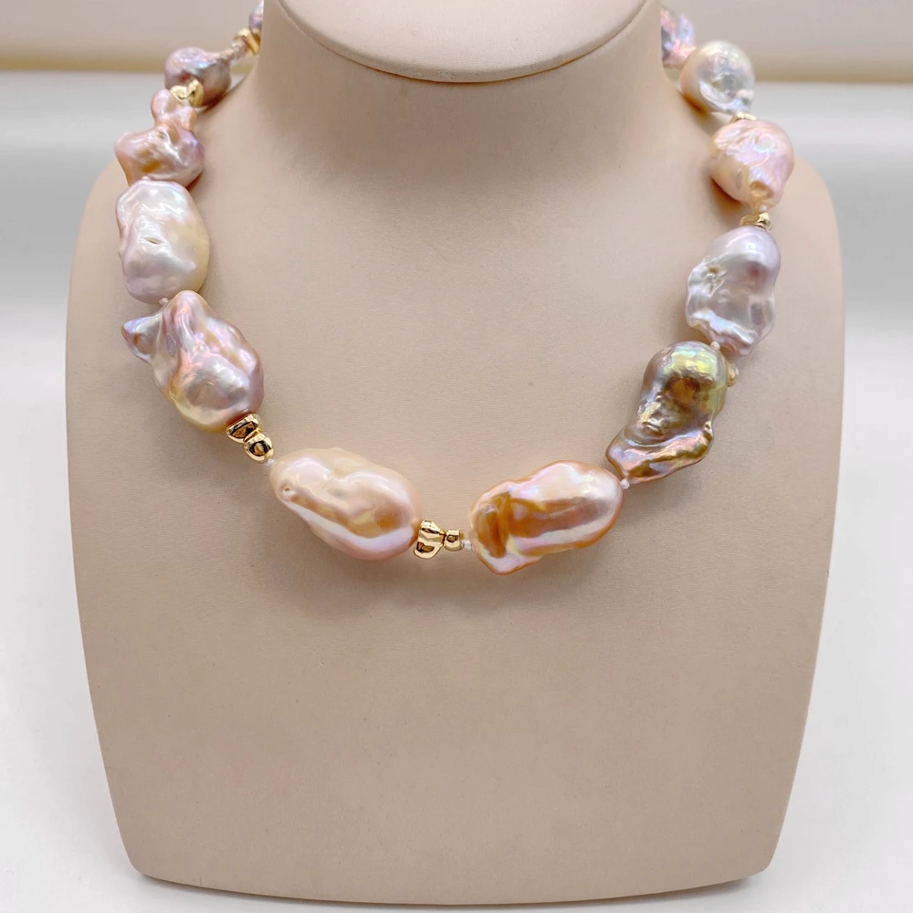 Mixed Colorful Colour Large Baroque Pearl Irregular Statement Necklace Flameball Natural Pearls Jewelry Elegant