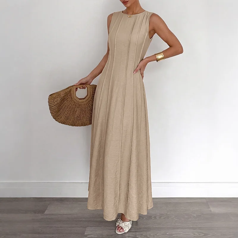 

Women's Dress 2026 Spring Summer New Solid Color Round Neck Sleeveless Slim Fit Versatile Daily Casual Long Vest Dress