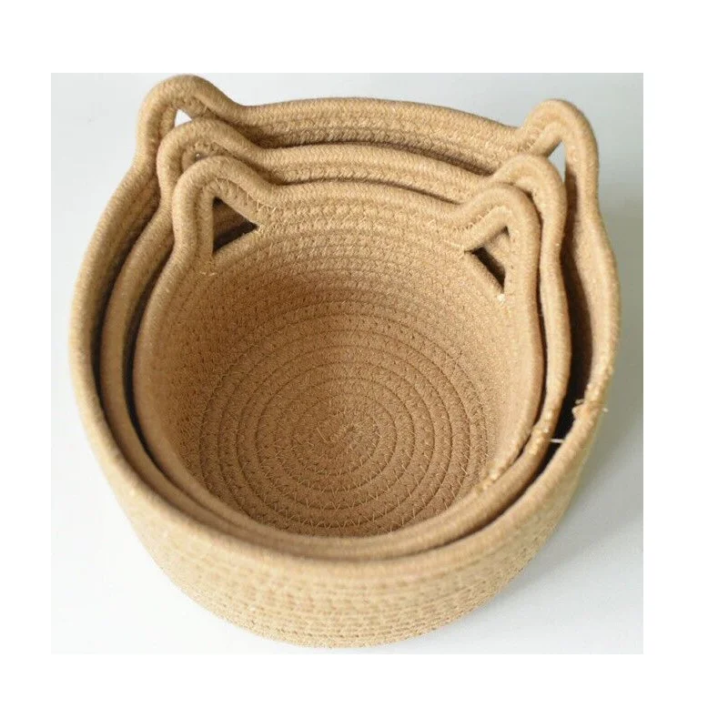 

Storage Basket Cotton Rope Woven Storage Basket Rattan Cat Ears Round Net Red