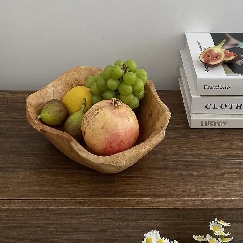 Plates Large Capacity Natural Wood Snacks Fruit Solid Wood Irregular Retro Living Room Tea Table Fruit Tray Art Decorate