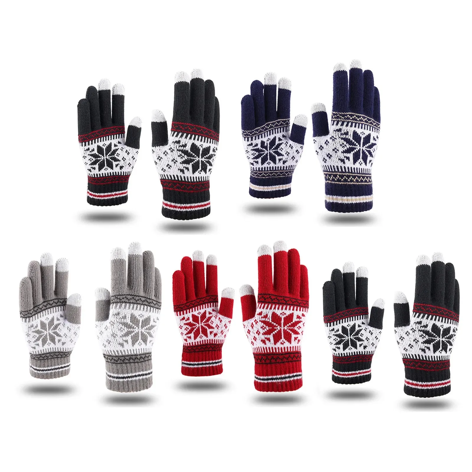 Moda inverno luvas quentes mulheres homens estiramento de malha floco de neve dedo cheio guantees unisex luvas grossas tela toque