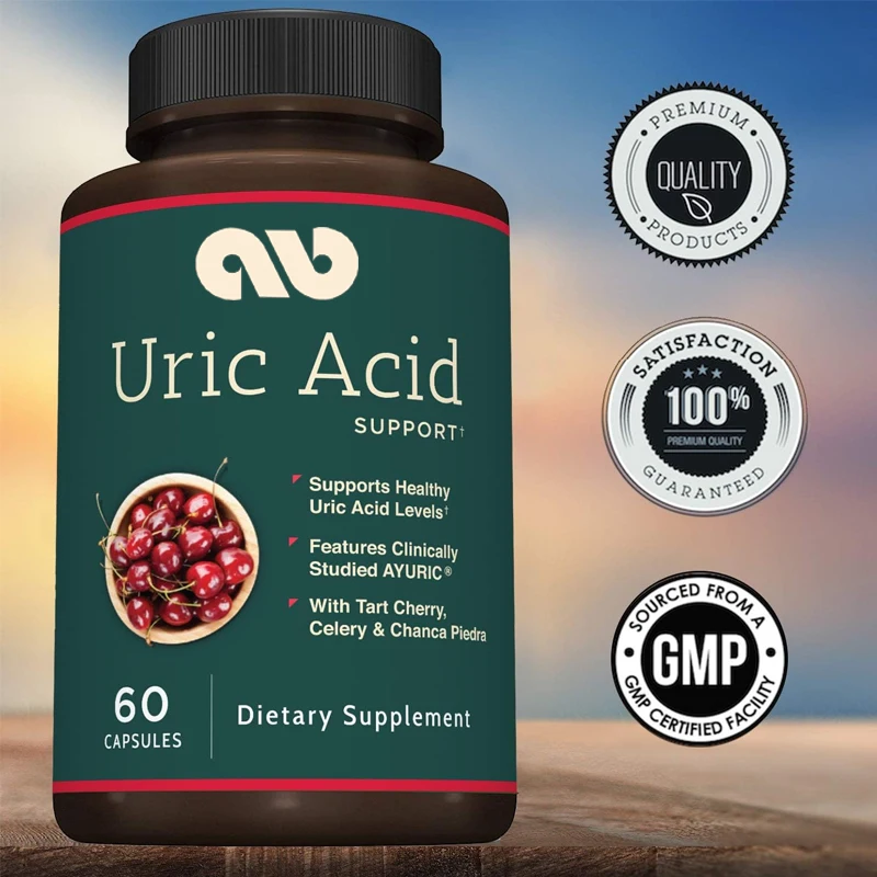 

High quality uric acid support supplements - including sour cherries, Chanca Piedra, celery extract, and turmeric -60 capsules