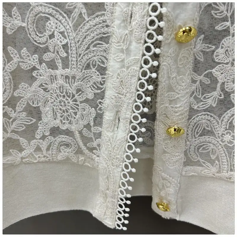 Women's 2024 Spring New Lace Collar Casual Hollow Panel Button Solid Color Versatile Office Lady Fashion Long Sleeved Tops