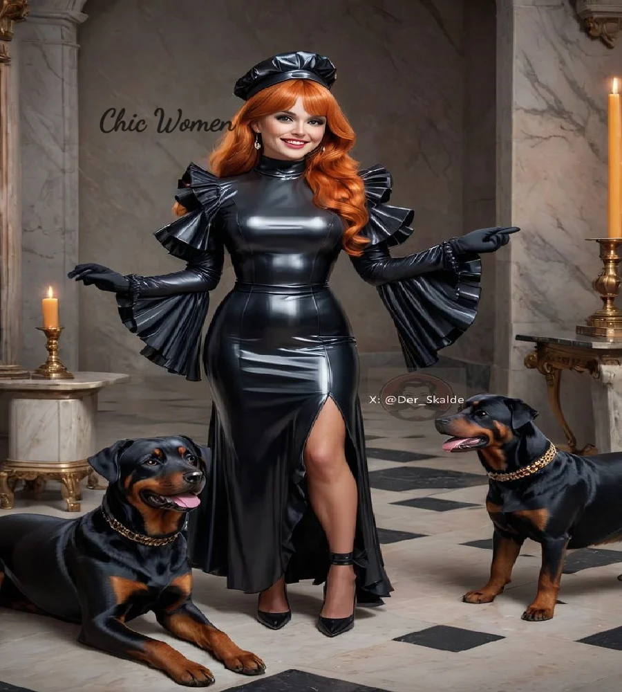 

Sorceress Black Pvc Prom Dress Mystical Elven Fantasy Cosplay Halloween Witch Evening Dress Formal Birthday Party Customized