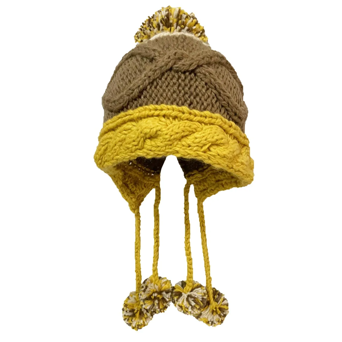 BomHCS  Cross Knitted Beanie Hat Hanging 4 Pom Balls Women Handmade Knitted Cap