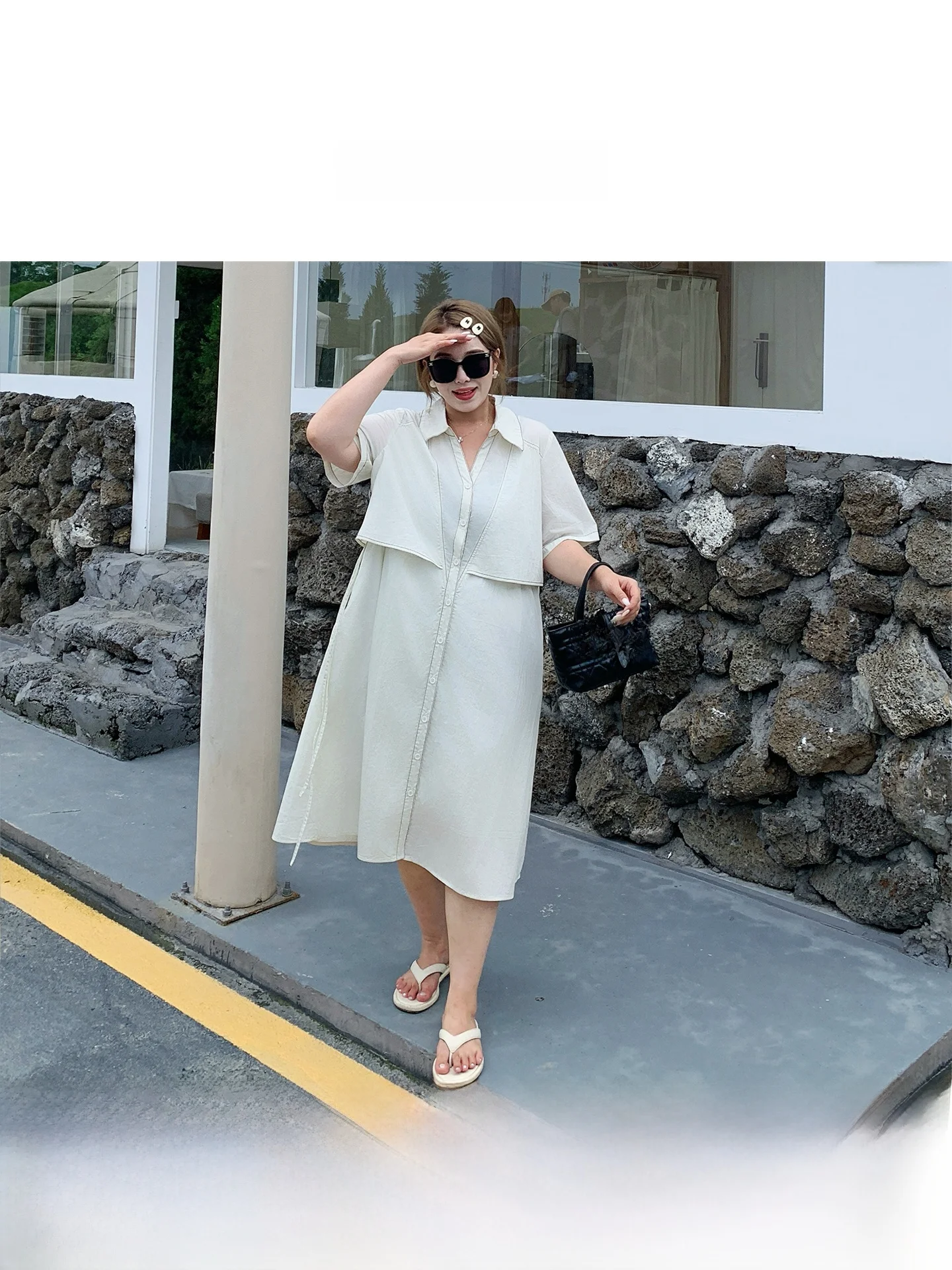 Ele round Ne irt Dr Slimming Loose Fit Summer Casual High Waist A-Line Skirt Bubble Sve Long Dr for plus Size