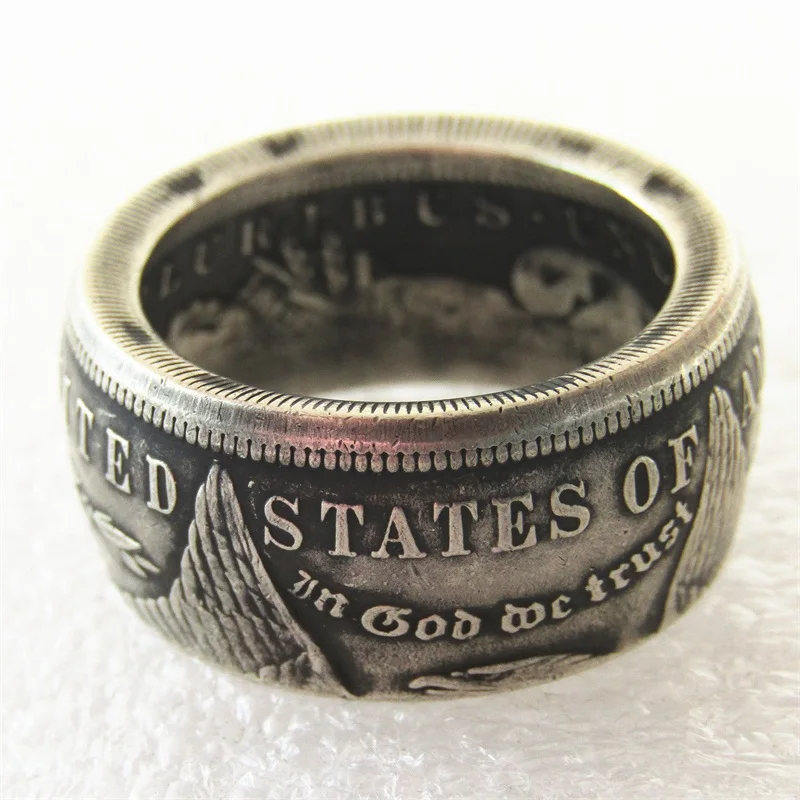 

USA Morgan Dollar Coin Ring 'eagle' copper-nickel alloy Handmade In Sizes 8-16(Random Date)