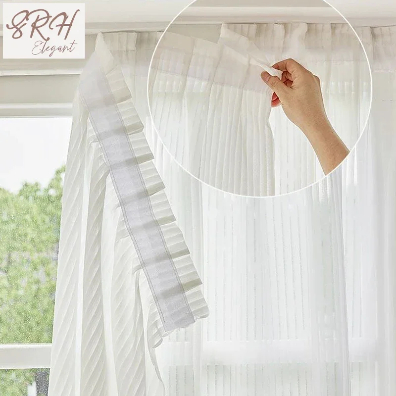 1PC Semi Sheer French Curtain Self-Adhesive Privacy Striped Drapes Window Treatment Light Filtering for Door Tricia Decor