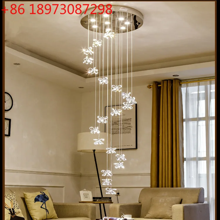 

European light luxury simple rotating villa chandelier living room crystal long chandelier