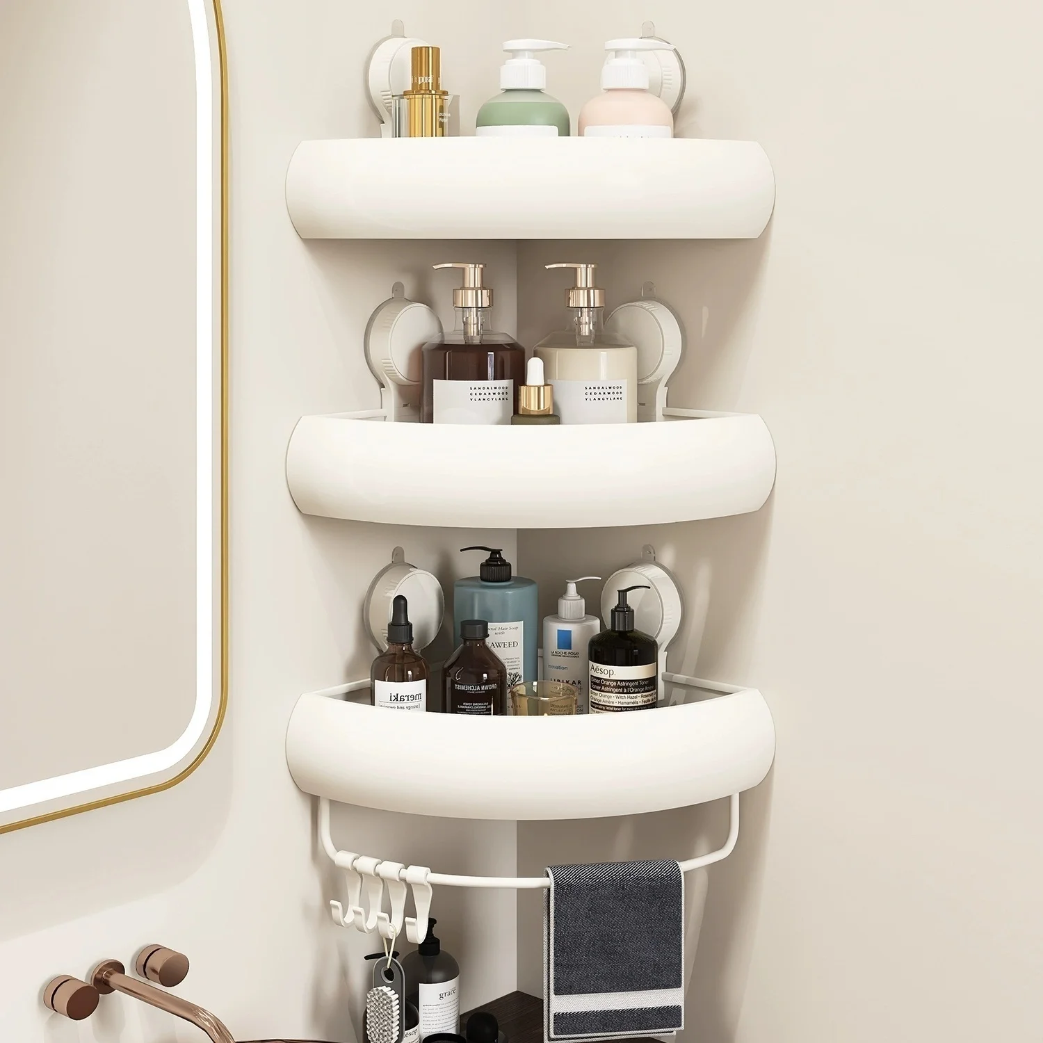 Bathroom Suction Storage Rack No-Drill Corner Toilet Shower Bath Gel Triangle Organizer Holder for Bathroom Organization