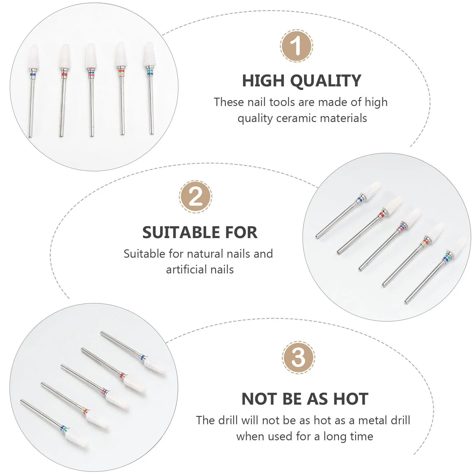 

5pcs Ceramic Drill Bits Sanding Head File Tools Accessories Disc High Quality Wear Resistant Sharp Durable Suitable Most Nail