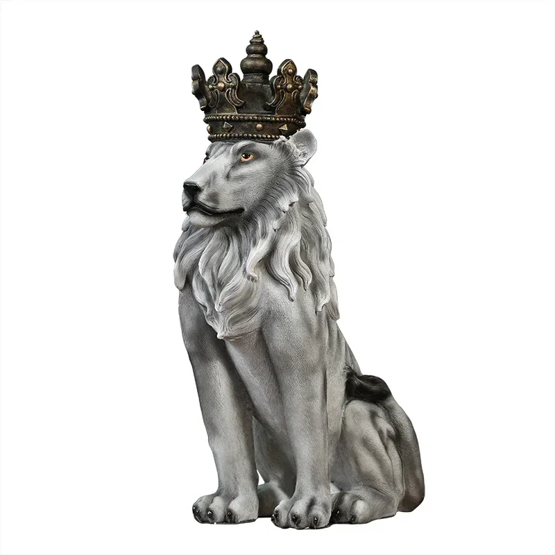 80 Cm High Crown Lion Floor-standing Large Sculpture, Living Room Foyer Shop Window Decoration, Office Living Room Decoration