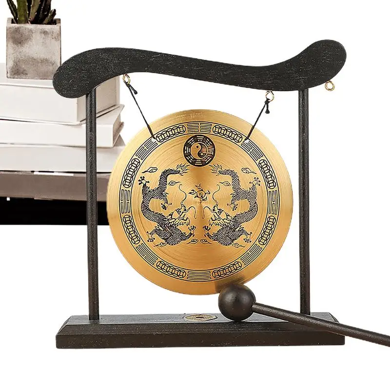 Desktop Gong Chinese Zen Bell Feng Shui Gong Art With Stand And Mallet Dragon With Taiji Symbols Desktop Retro Chime Table Gong