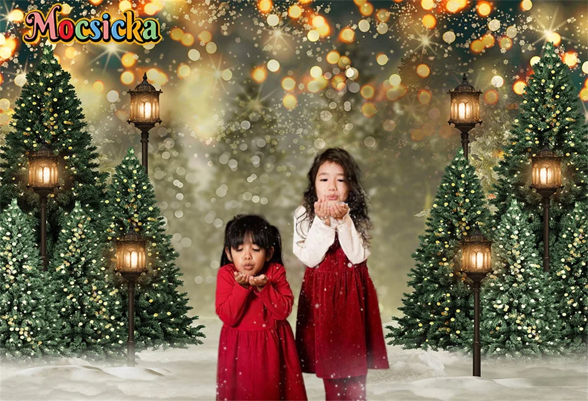 

Christmas Photography Background Decor Shiny Light Snow Xmas Tree Kis Adult Family Portraits Party Backdrop Custom Studio Props